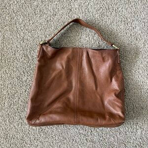 Kooba Slouchy Leather Hobo Bag Brown Pebbled Classic Neutral Middle Zip Pocket